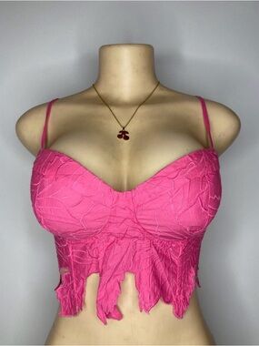 H&M Bright Pink Textured Crop Cami